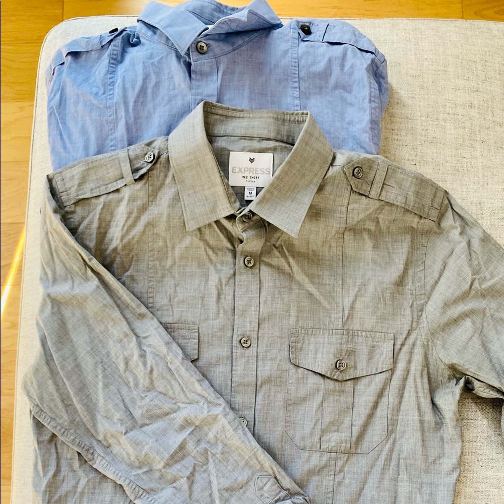 Two long-sleeve Express button down shirts.